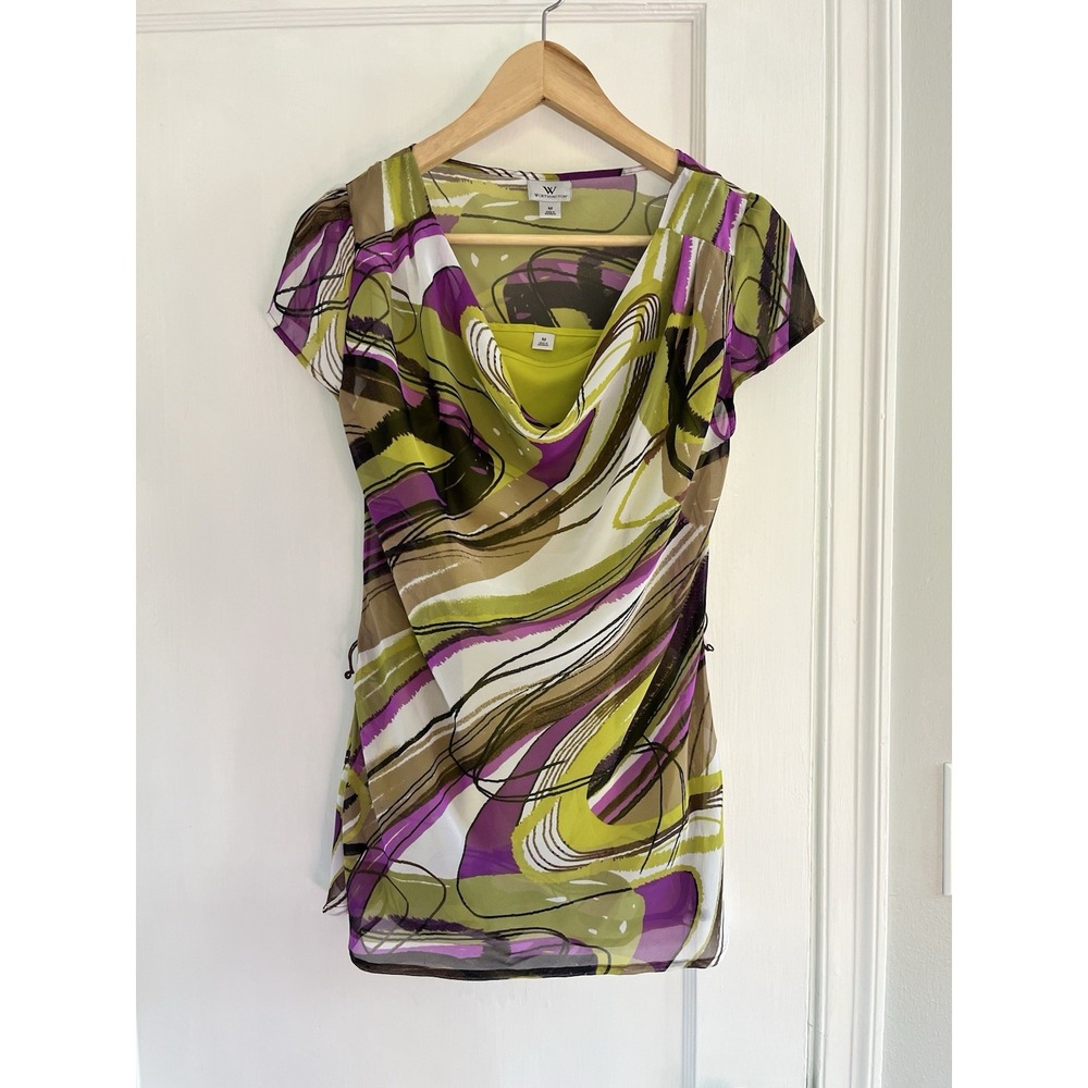 VTG Worthington Blouse Multicolored Belted Top Whimsigoth Funky Y2K 90s‎ - Picture 4 of 11